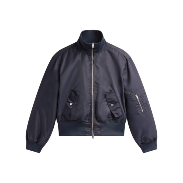 The Frankie Shop Maloy Cropped Bomber Jacket - Navy - Oversized Minimalist Jackets in Blue - Shop at Coveti