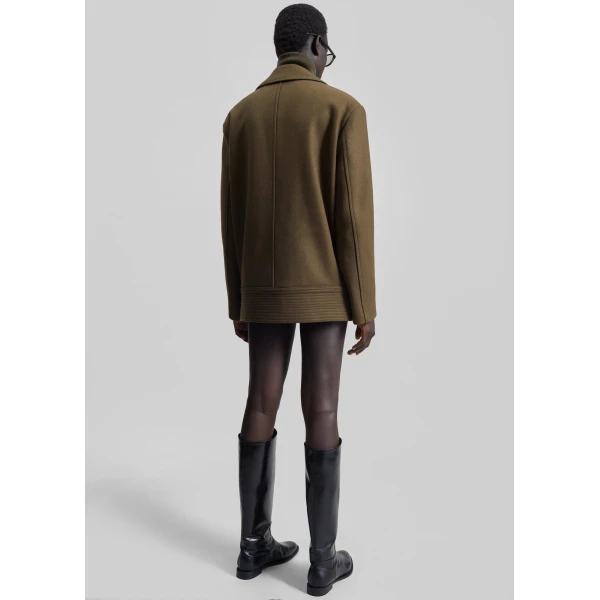 The Frankie Shop Manali Belted Peacoat – Olive Brown Coat, view 8