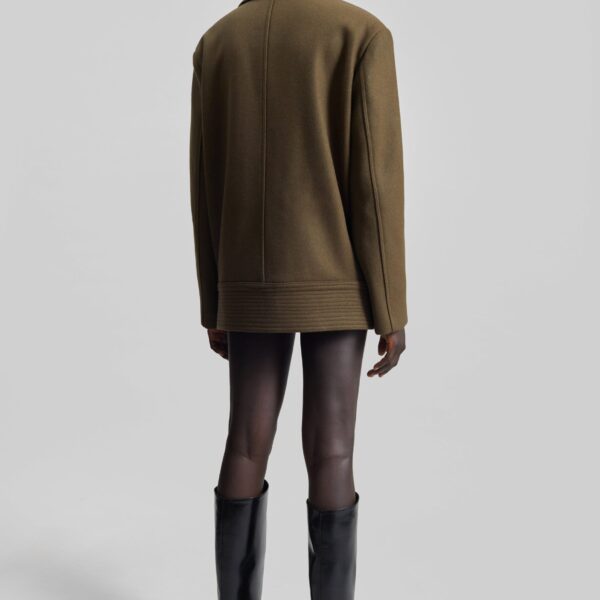 The Frankie Shop Manali Belted Peacoat - Olive Brown - Oversized Minimalist Coats in Green - Shop at Coveti