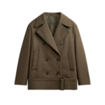 The Frankie Shop Manali Belted Peacoat - Olive Brown - Oversized Minimalist Coats in Green - Shop at Coveti