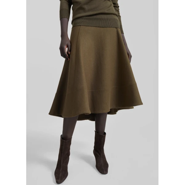 The Frankie Shop Manali Flared Midi Skirt – Olive Brown, view 3