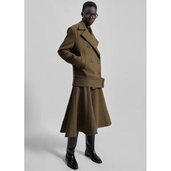 The Frankie Shop Manali Flared Midi Skirt – Olive Brown, view 5