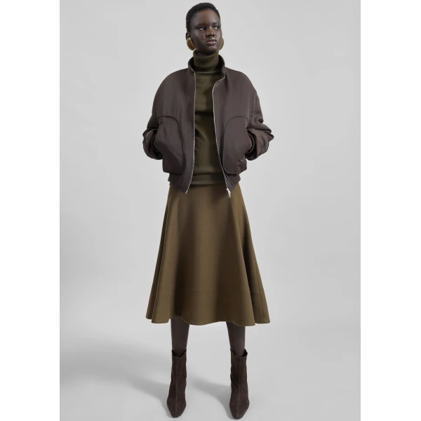 The Frankie Shop Manali Flared Midi Skirt – Olive Brown, view 7