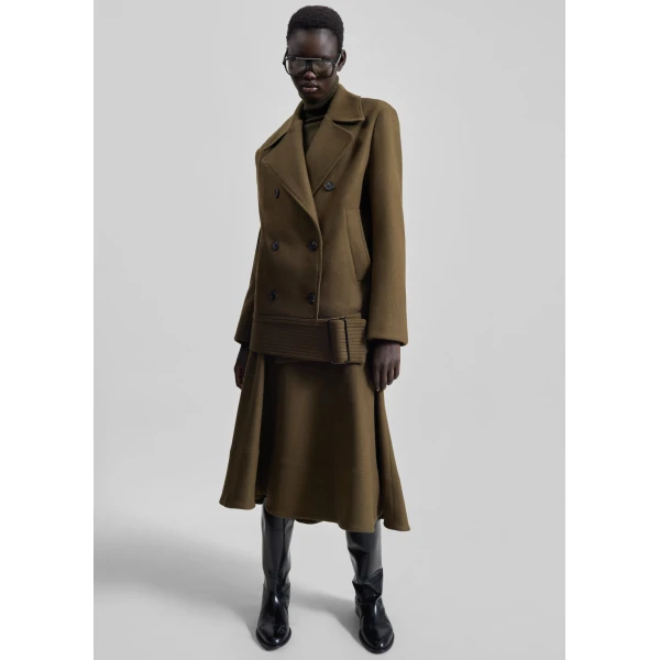 The Frankie Shop Manali Flared Midi Skirt – Olive Brown, view 9