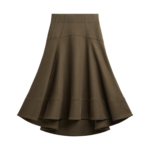 The Frankie Shop Manali Flared Midi Skirt - Olive Brown - Oversized Minimalist Skirts in Green - Shop at Coveti