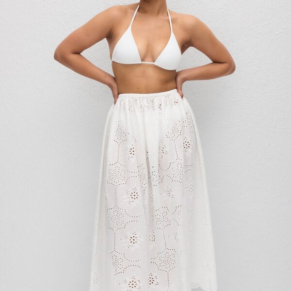 The Frankie Shop Matteau Broderie Midi Skirt - White - Oversized Minimalist Skirts in White - Shop at Coveti