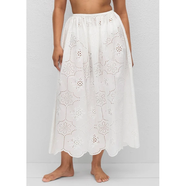 The Frankie Shop Matteau Broderie Midi Skirt – White, view 3