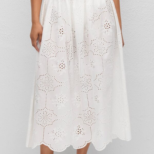 The Frankie Shop Matteau Broderie Midi Skirt - White - Oversized Minimalist Skirts in White - Shop at Coveti