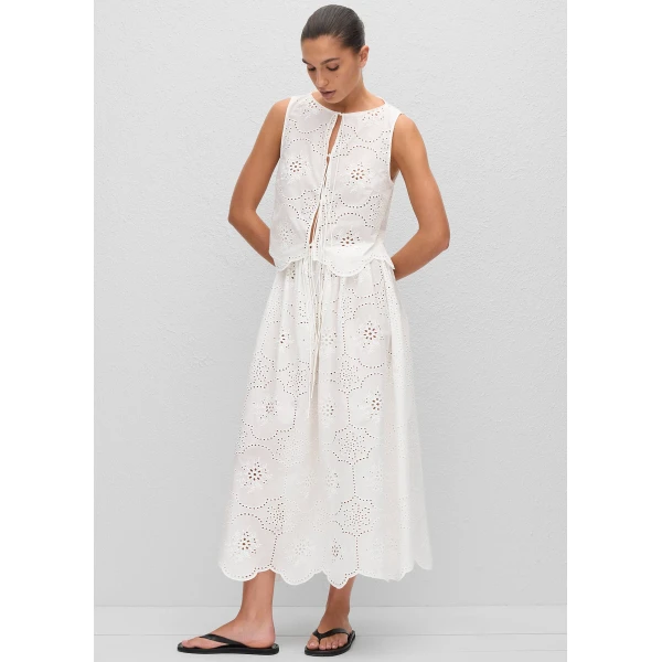 The Frankie Shop Matteau Broderie Midi Skirt – White, view 4