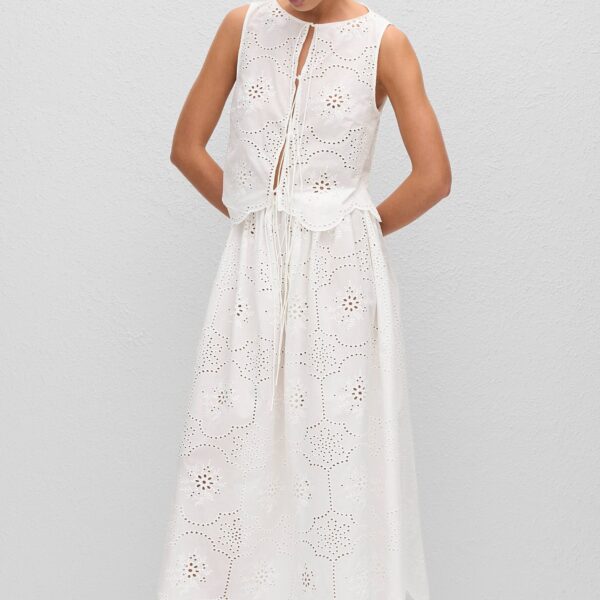 The Frankie Shop Matteau Broderie Midi Skirt - White - Oversized Minimalist Skirts in White - Shop at Coveti