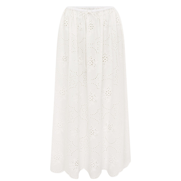 The Frankie Shop Matteau Broderie Midi Skirt - White - Oversized Minimalist Skirts in White - Shop at Coveti