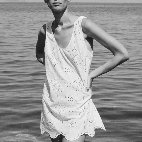 The Frankie Shop Matteau Broderie Tank Mini Dress - White - Oversized Minimalist Dresses in White - Shop at Coveti