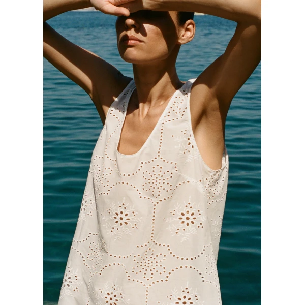 The Frankie Shop Matteau Broderie Tank Mini Dress – White, view 3