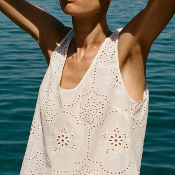 The Frankie Shop Matteau Broderie Tank Mini Dress - White - Oversized Minimalist Dresses in White - Shop at Coveti