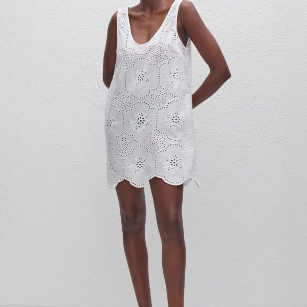 The Frankie Shop Matteau Broderie Tank Mini Dress - White - Oversized Minimalist Dresses in White - Shop at Coveti