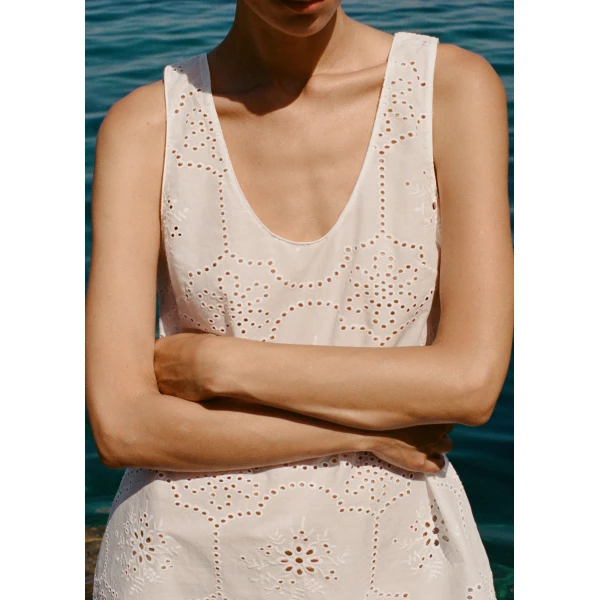 The Frankie Shop Matteau Broderie Tank Mini Dress – White, view 7