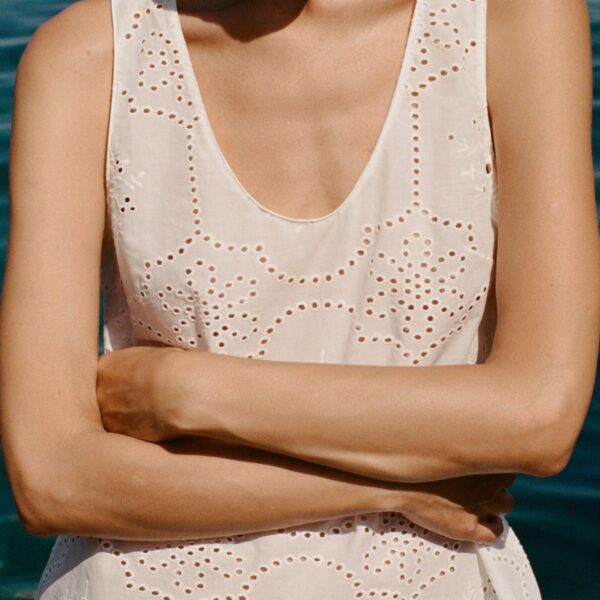 The Frankie Shop Matteau Broderie Tank Mini Dress - White - Oversized Minimalist Dresses in White - Shop at Coveti