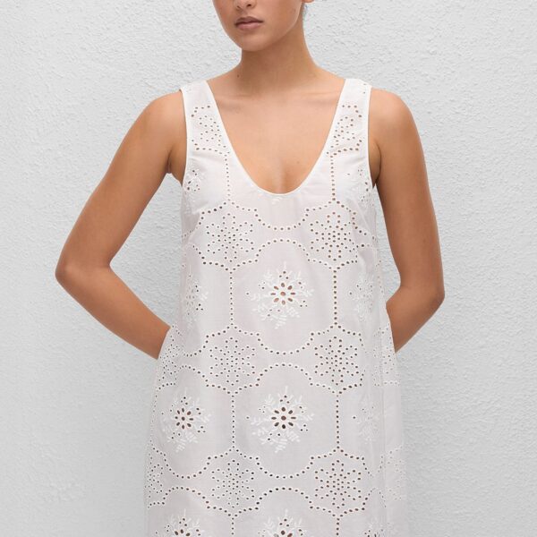 The Frankie Shop Matteau Broderie Tank Mini Dress - White - Oversized Minimalist Dresses in White - Shop at Coveti
