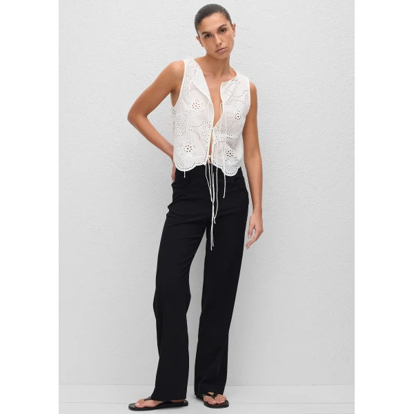 The Frankie Shop Matteau Broderie Tie Blouse – White, view 4