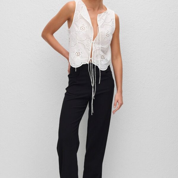The Frankie Shop Matteau Broderie Tie Blouse - White - Oversized Minimalist Knitwear in White - Shop at Coveti