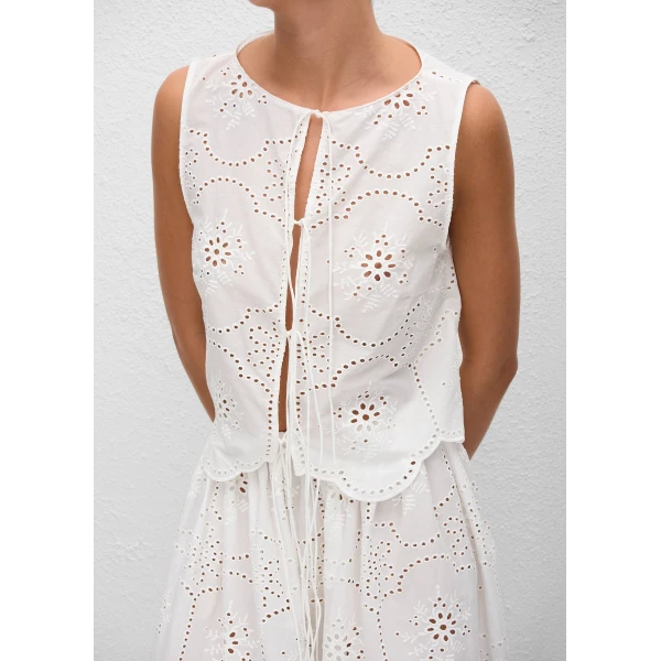 The Frankie Shop Matteau Broderie Tie Blouse – White, view 5