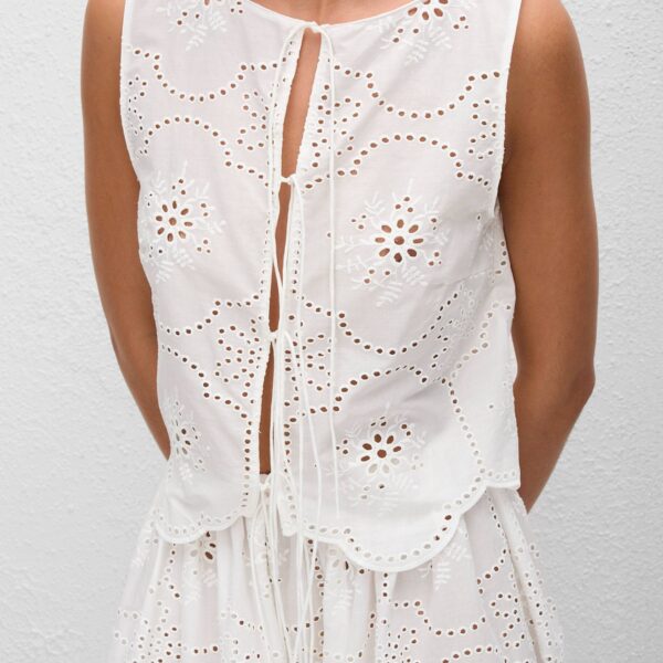 The Frankie Shop Matteau Broderie Tie Blouse - White - Oversized Minimalist Knitwear in White - Shop at Coveti