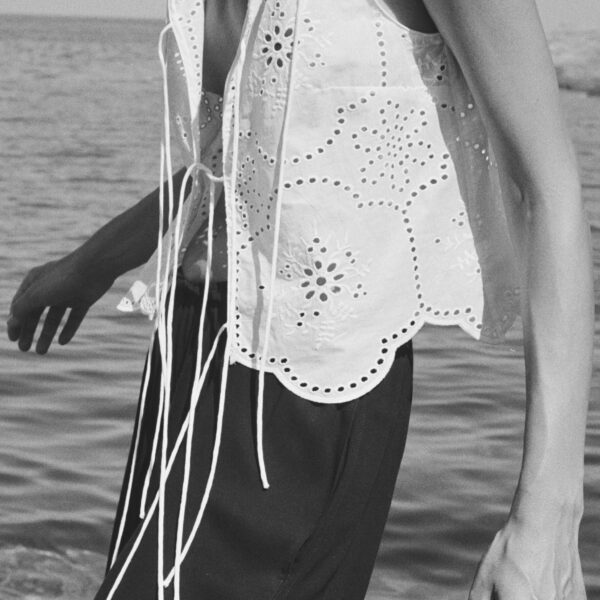 The Frankie Shop Matteau Broderie Tie Blouse - White - Oversized Minimalist Knitwear in White - Shop at Coveti