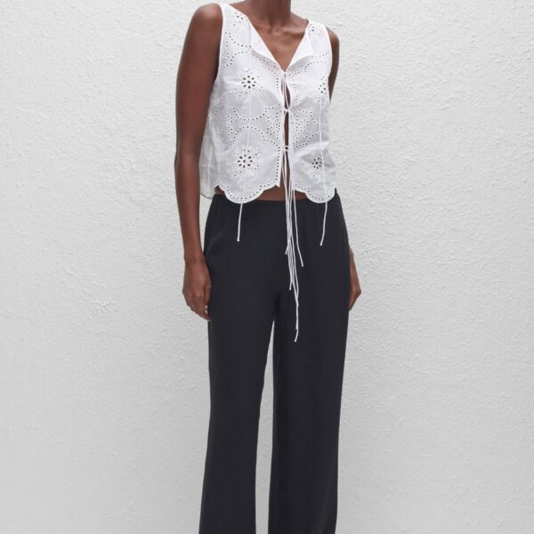 The Frankie Shop Matteau Broderie Tie Blouse - White - Oversized Minimalist Knitwear in White - Shop at Coveti