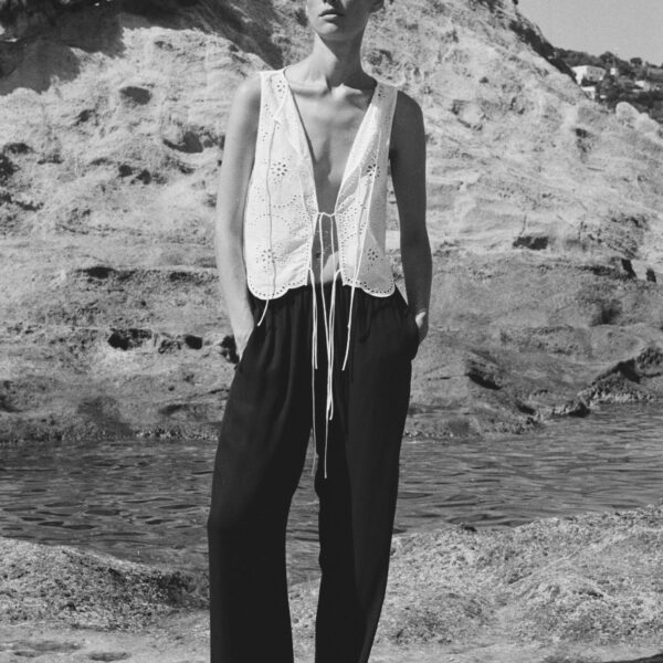 The Frankie Shop Matteau Broderie Tie Blouse - White - Oversized Minimalist Knitwear in White - Shop at Coveti