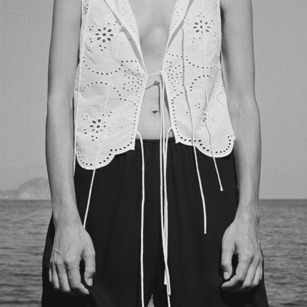 The Frankie Shop Matteau Broderie Tie Blouse - White - Oversized Minimalist Knitwear in White - Shop at Coveti