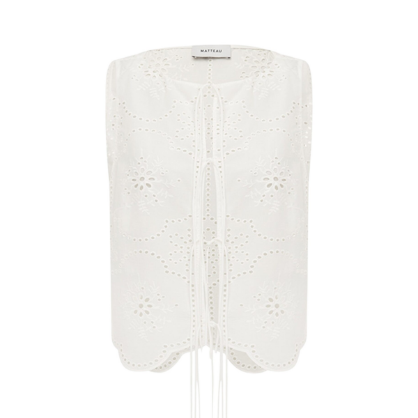 The Frankie Shop Matteau Broderie Tie Blouse - White - Oversized Minimalist Knitwear in White - Shop at Coveti