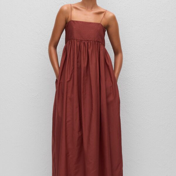 The Frankie Shop Matteau Empire Pintuck Bodice Dress - Maroc - Oversized Minimalist Dresses in Brown - Shop at Coveti
