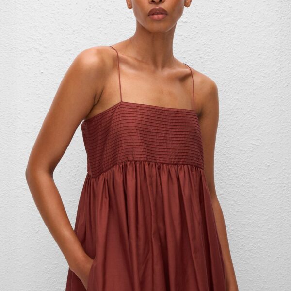 The Frankie Shop Matteau Empire Pintuck Bodice Dress - Maroc - Oversized Minimalist Dresses in Brown - Shop at Coveti