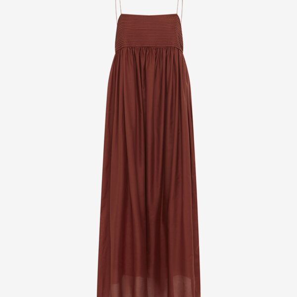 The Frankie Shop Matteau Empire Pintuck Bodice Dress - Maroc - Oversized Minimalist Dresses in Brown - Shop at Coveti