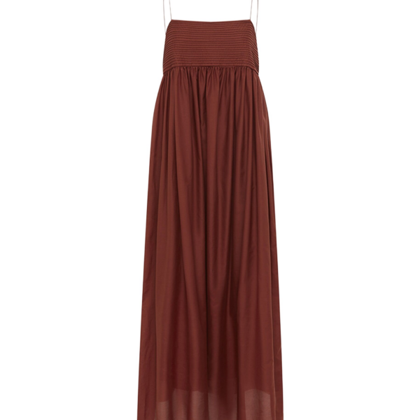 The Frankie Shop Matteau Empire Pintuck Bodice Dress - Maroc - Oversized Minimalist Dresses in Brown - Shop at Coveti