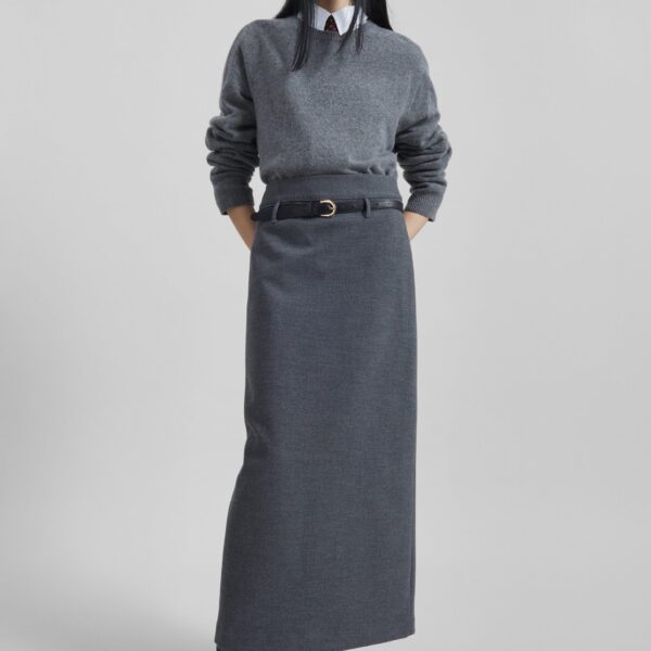 The Frankie Shop Mauvilly Belted Pencil Skirt - Grey - Oversized Minimalist Skirts in Grey - Shop at Coveti