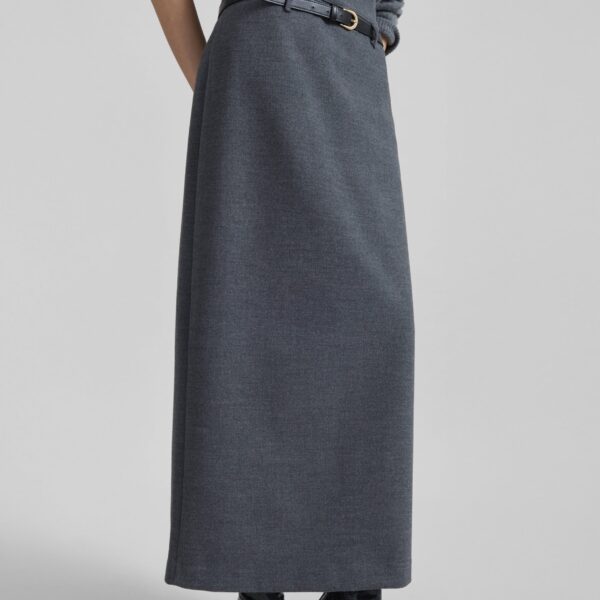 The Frankie Shop Mauvilly Belted Pencil Skirt - Grey - Oversized Minimalist Skirts in Grey - Shop at Coveti