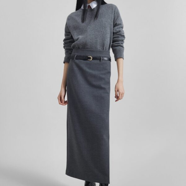 The Frankie Shop Mauvilly Belted Pencil Skirt - Grey - Oversized Minimalist Skirts in Grey - Shop at Coveti
