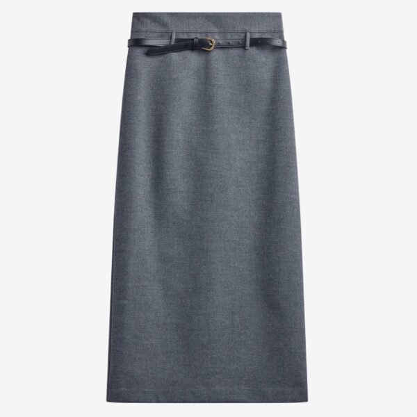 The Frankie Shop Mauvilly Belted Pencil Skirt - Grey - Oversized Minimalist Skirts in Grey - Shop at Coveti