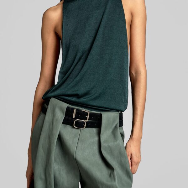 The Frankie Shop Maxen Mock Neck Bodysuit - Deep Green - Oversized Minimalist Knitwear in Green - Shop at Coveti