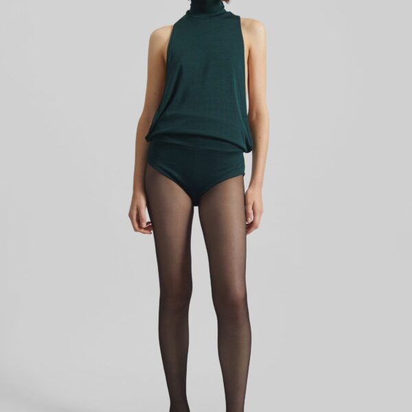 The Frankie Shop Maxen Mock Neck Bodysuit - Deep Green - Oversized Minimalist Knitwear in Green - Shop at Coveti