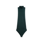 The Frankie Shop Maxen Mock Neck Bodysuit - Deep Green - Oversized Minimalist Knitwear in Green - Shop at Coveti