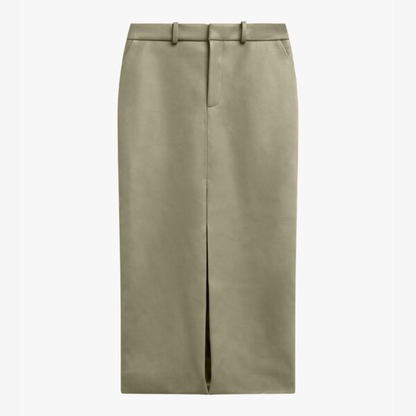 The Frankie Shop Maybelle Faux Leather Front Slit Pencil Skirt - Sage - Oversized Minimalist Skirts in Green - Shop at Coveti