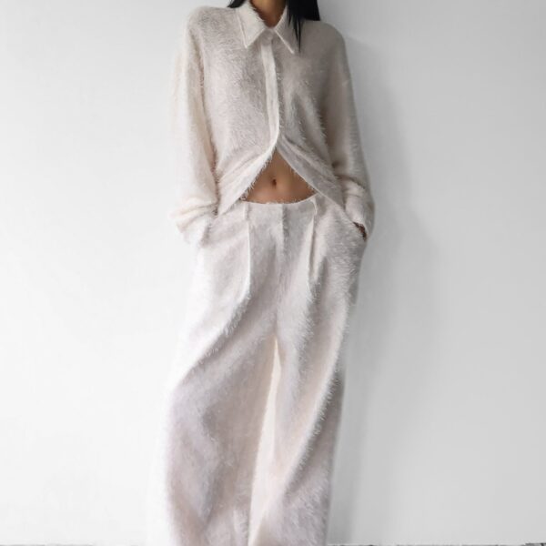 The Frankie Shop Melker Furry Pants - Off White - Oversized Minimalist Pants in White - Shop at Coveti