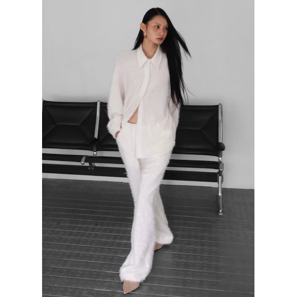 The Frankie Shop Melker Furry Pants - Off White - Oversized Minimalist Pants in White - Shop at Coveti