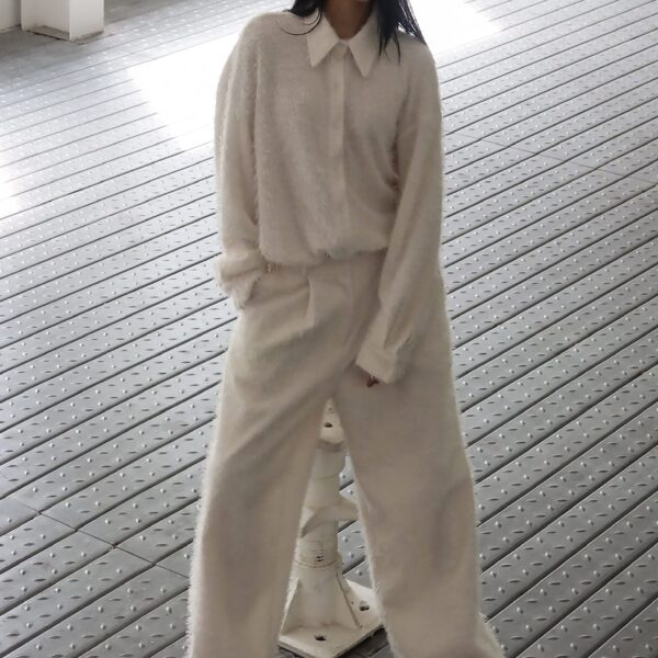 The Frankie Shop Melker Furry Pants - Off White - Oversized Minimalist Pants in White - Shop at Coveti