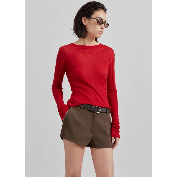 The Frankie Shop Mesa Sheer Long Sleeve Tee – Red Top, view 2
