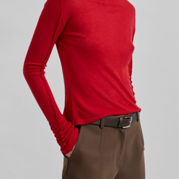The Frankie Shop Mesa Sheer Long Sleeve Tee - Red - Oversized Minimalist Tops in Red - Shop at Coveti
