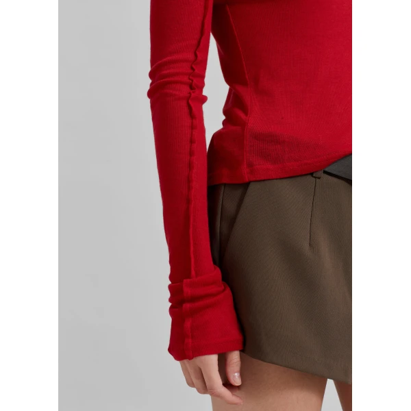 The Frankie Shop Mesa Sheer Long Sleeve Tee – Red Top, view 5