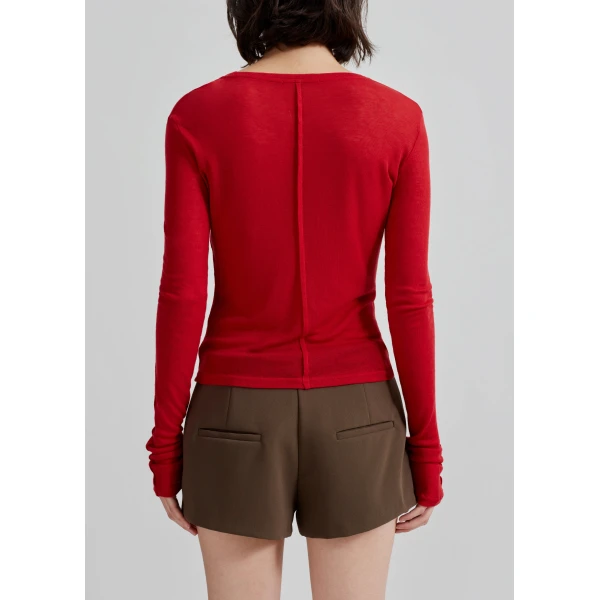 The Frankie Shop Mesa Sheer Long Sleeve Tee – Red Top, view 8